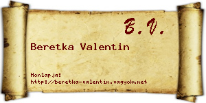 Beretka Valentin névjegykártya
